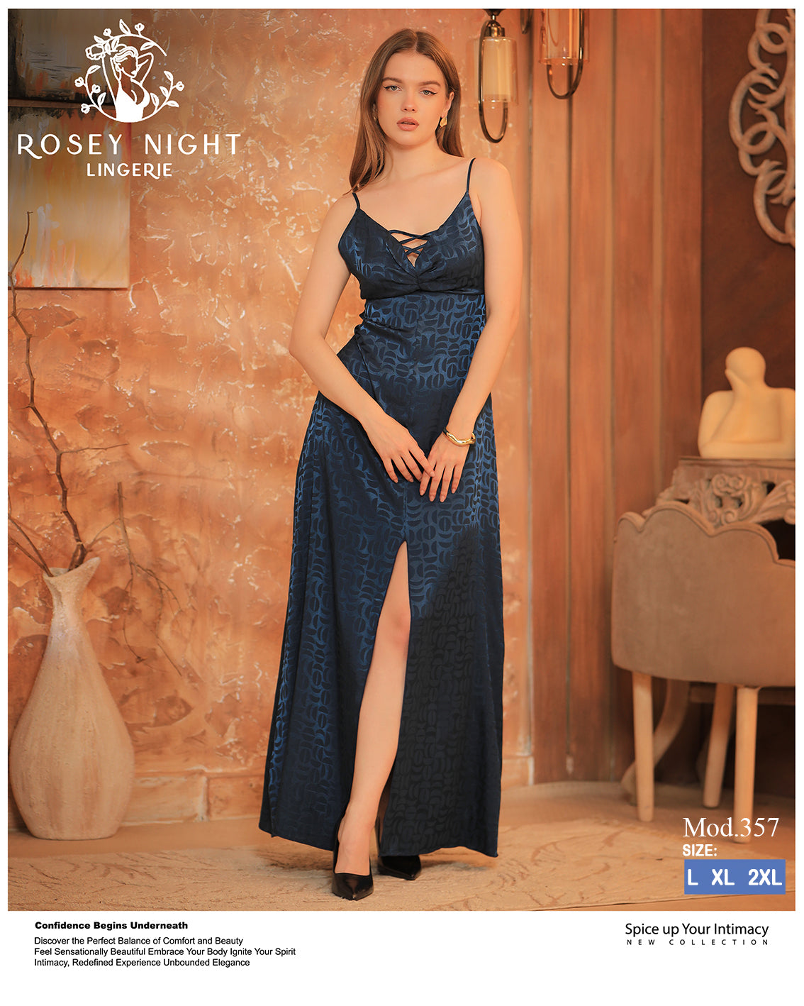 Lace Satin Criss-Cross Nightdress (Code 357)