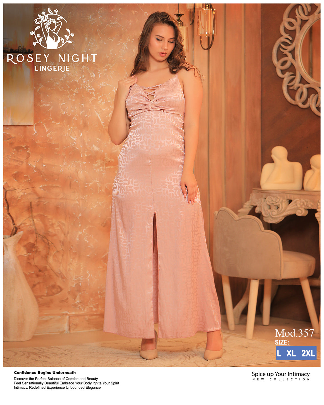 Lace Satin Criss-Cross Nightdress (Code 357)