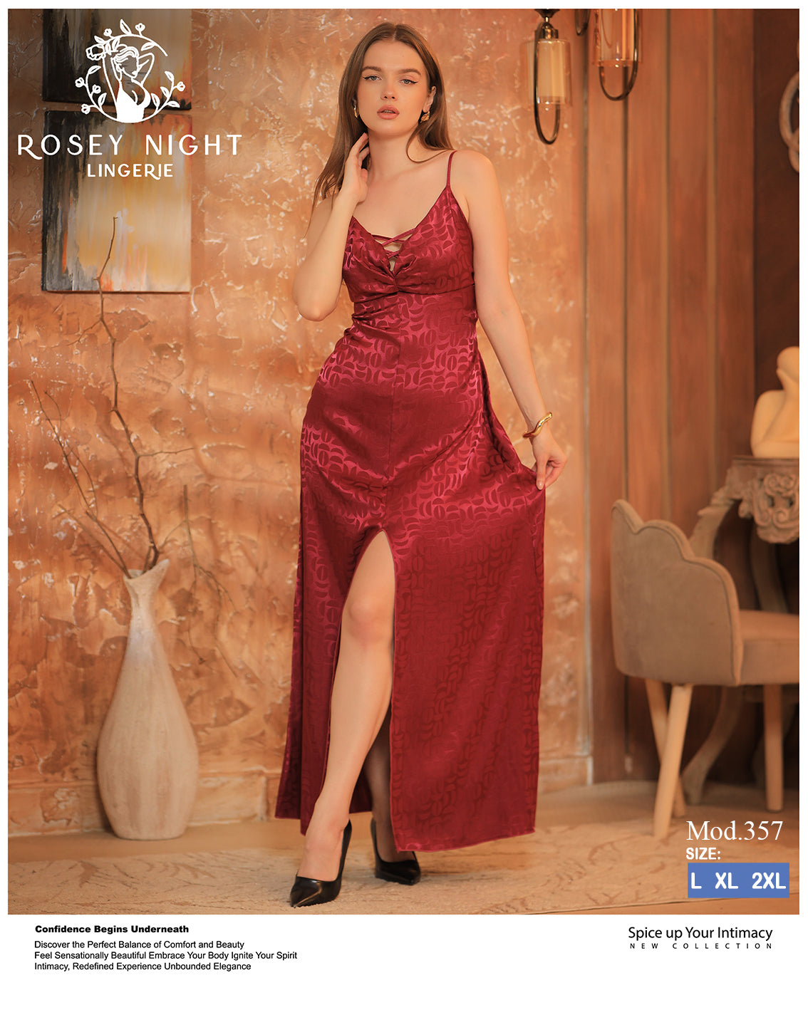 Lace Satin Criss-Cross Nightdress (Code 357)