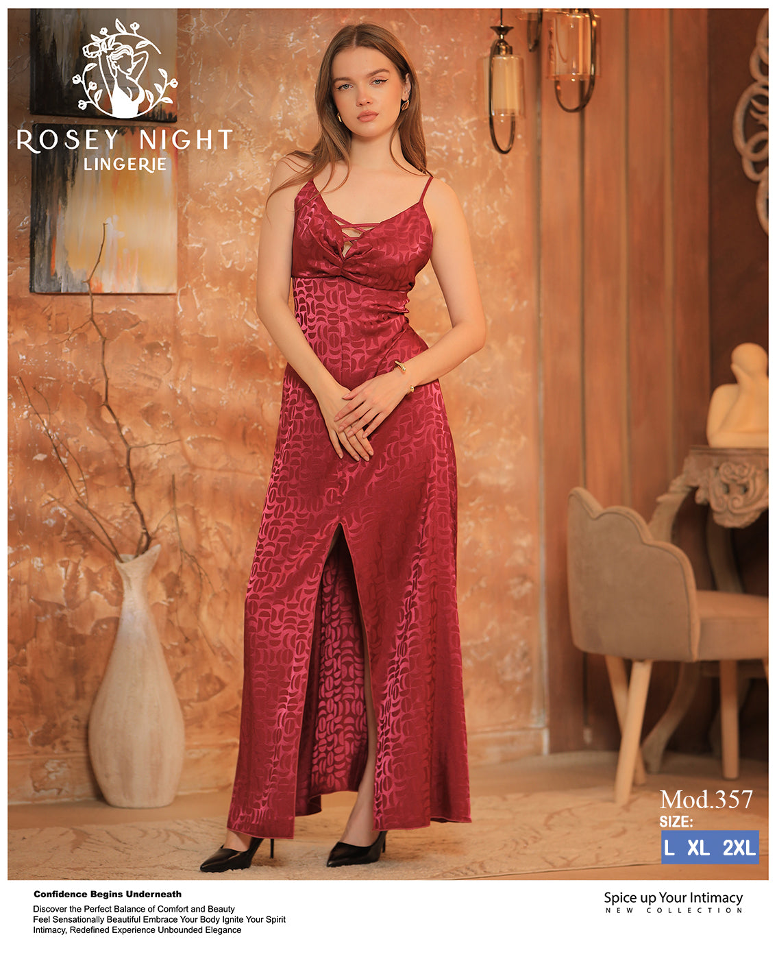 Lace Satin Criss-Cross Nightdress (Code 357)