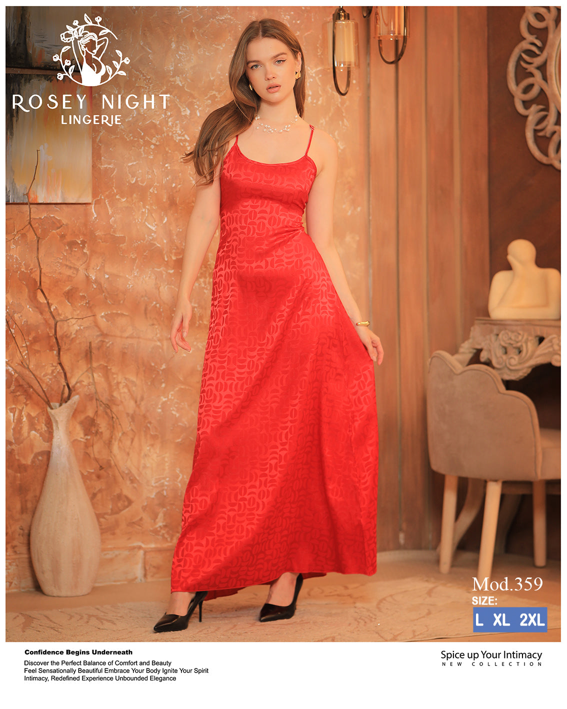 Ivory Lace Satin Nightdress (Code 359)