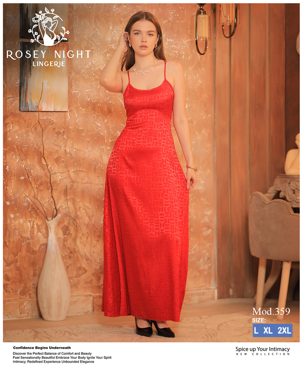 Ivory Lace Satin Nightdress (Code 359)