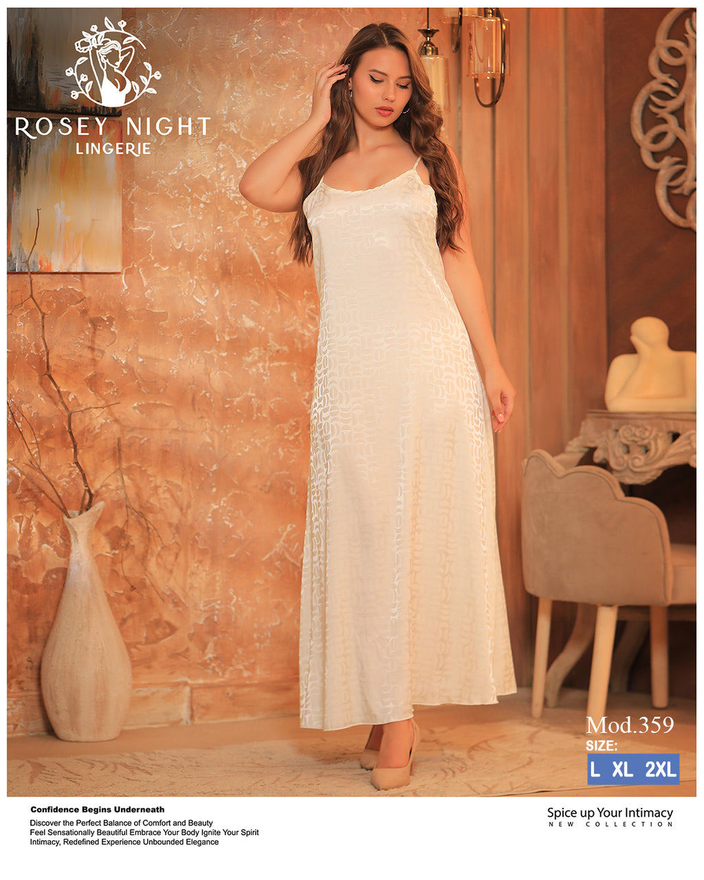 Ivory Lace Satin Nightdress (Code 359)