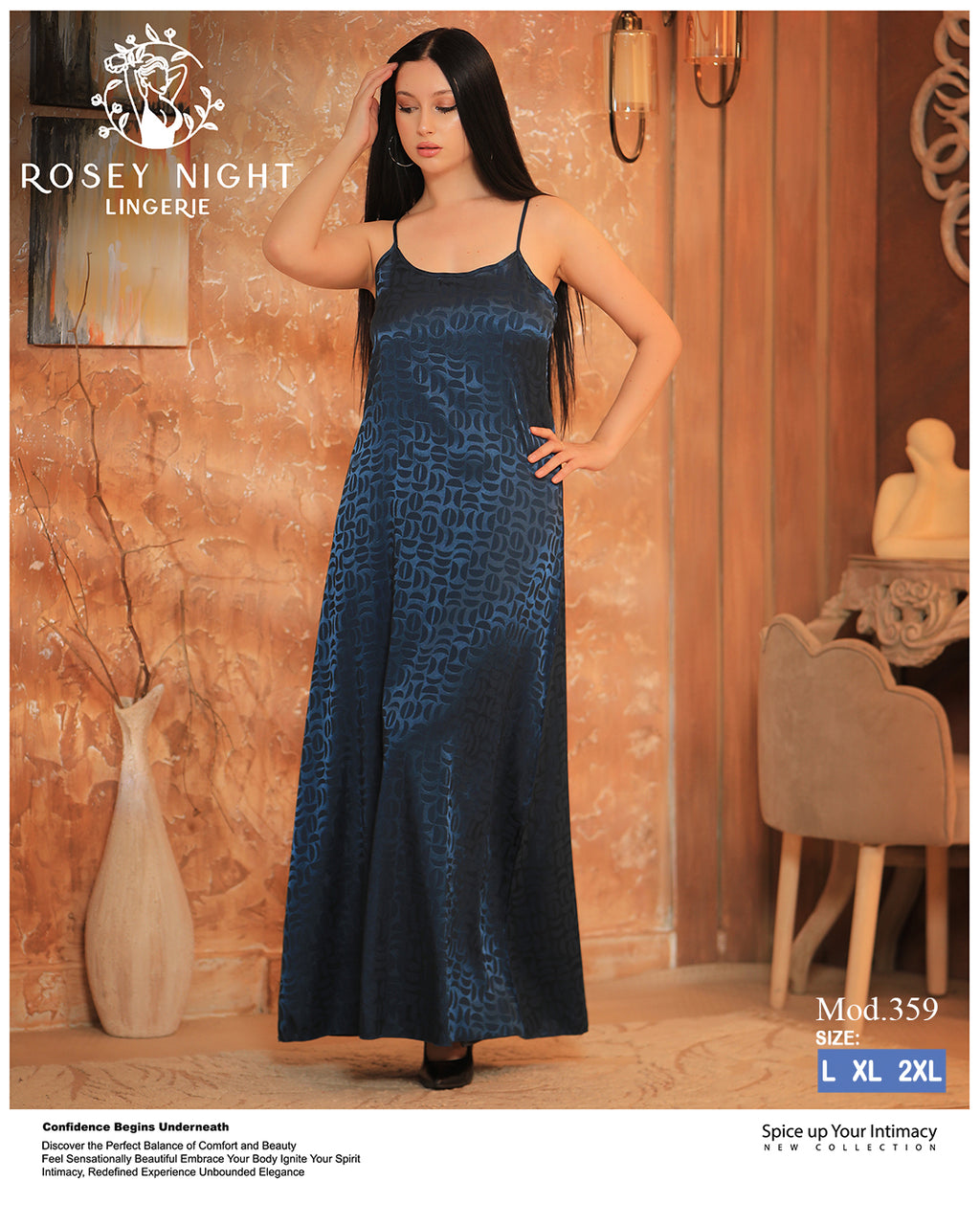 Ivory Lace Satin Nightdress (Code 359)