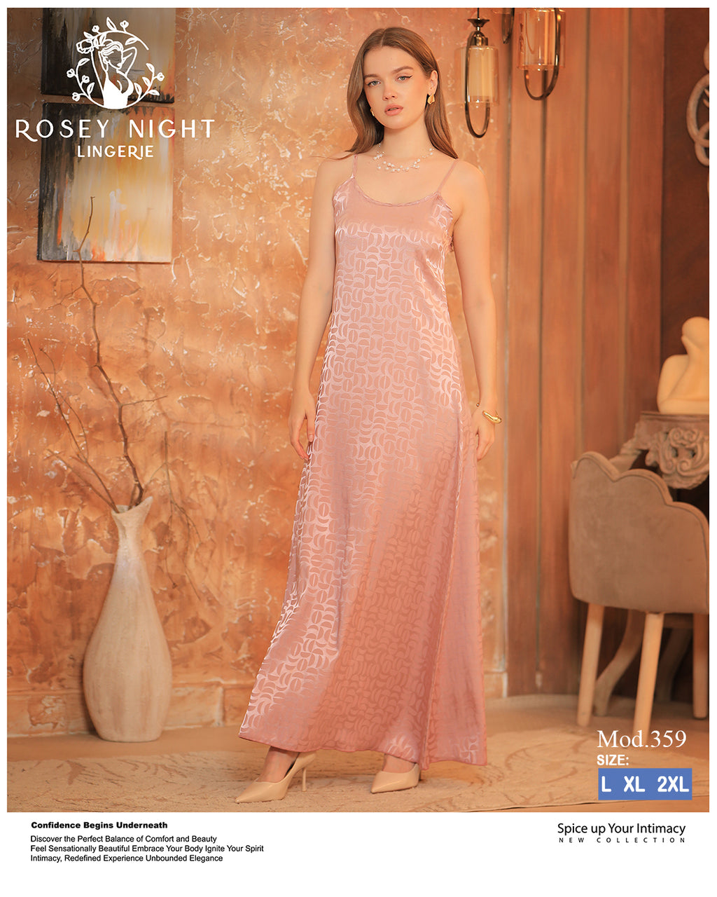 Ivory Lace Satin Nightdress (Code 359)