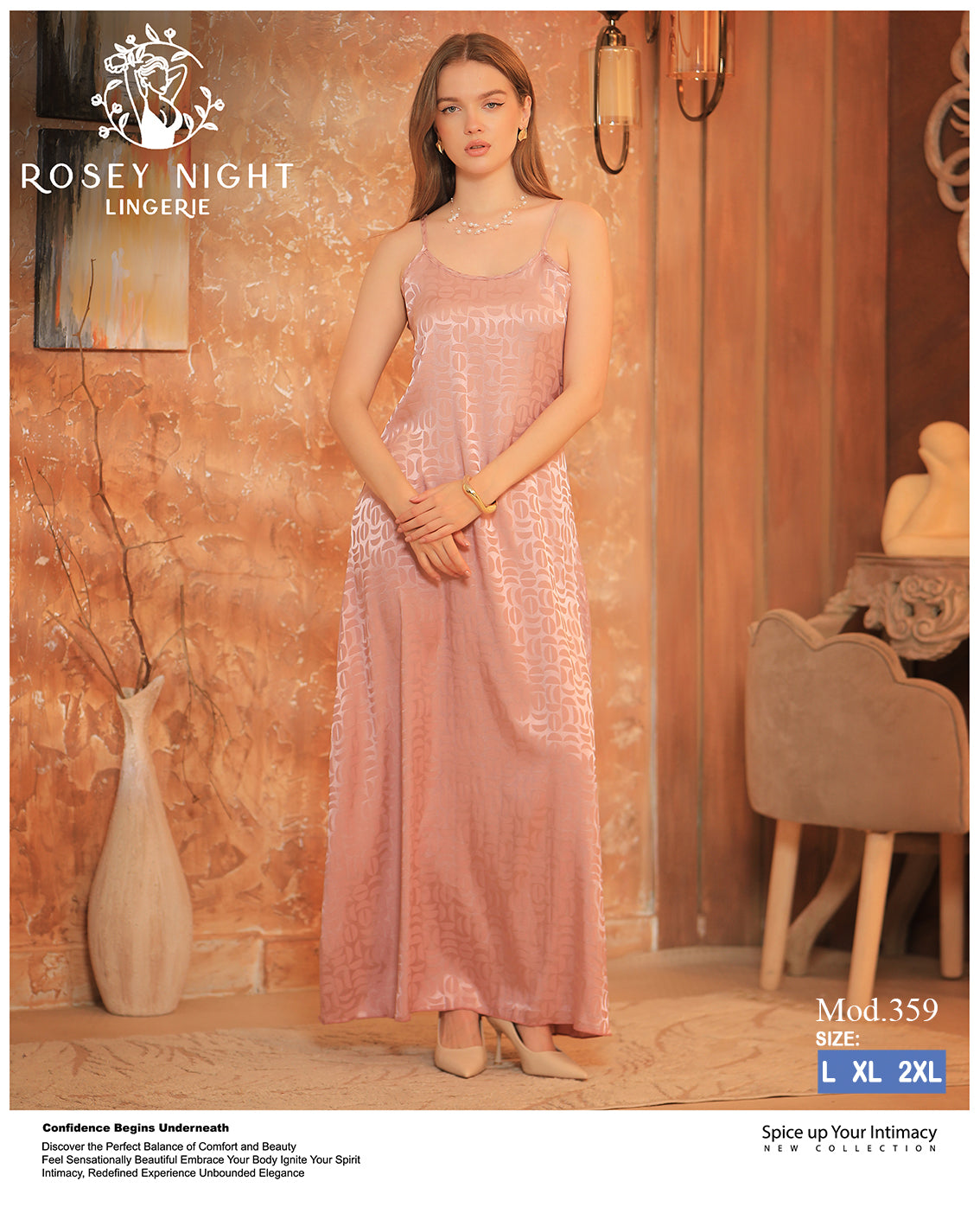 Ivory Lace Satin Nightdress (Code 359)
