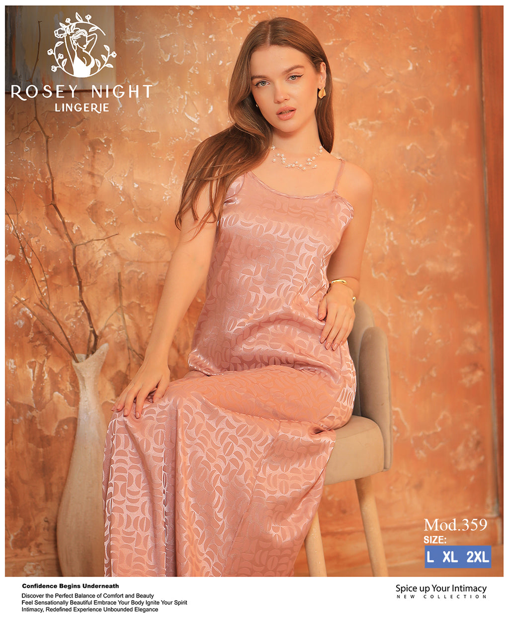 Ivory Lace Satin Nightdress (Code 359)