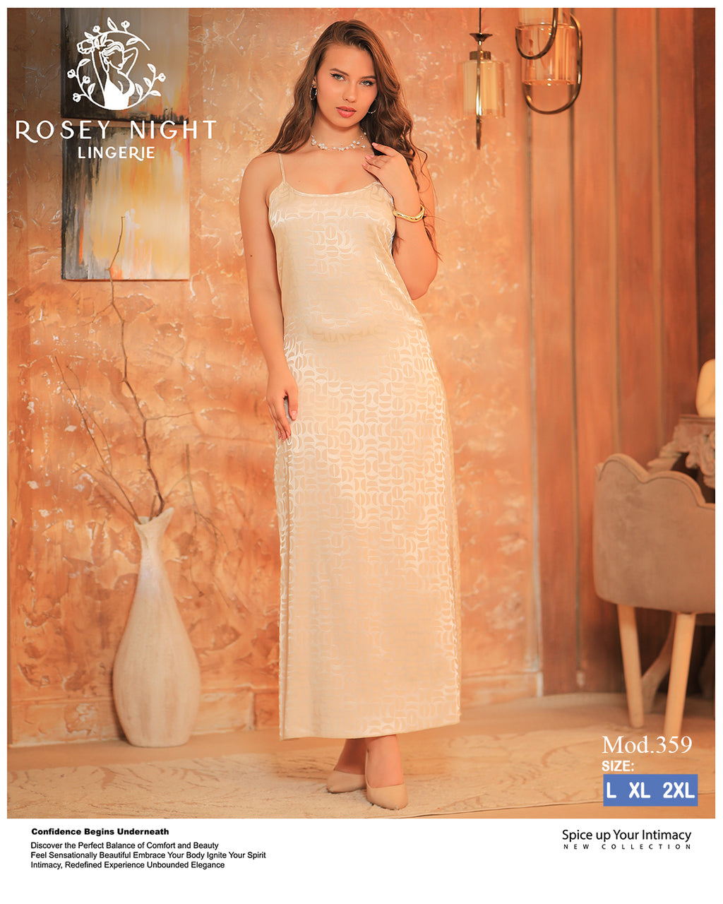 Ivory Lace Satin Nightdress (Code 359)