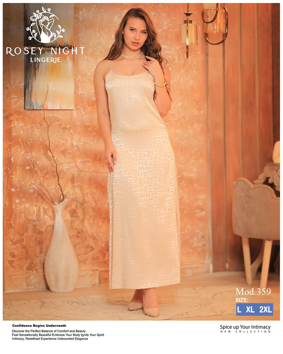 Ivory Lace Satin Nightdress (Code 359)