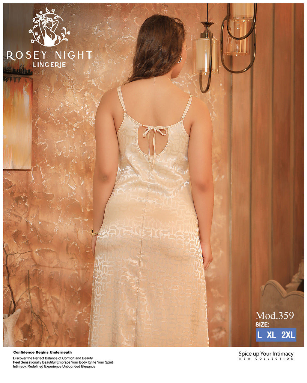 Ivory Lace Satin Nightdress (Code 359)