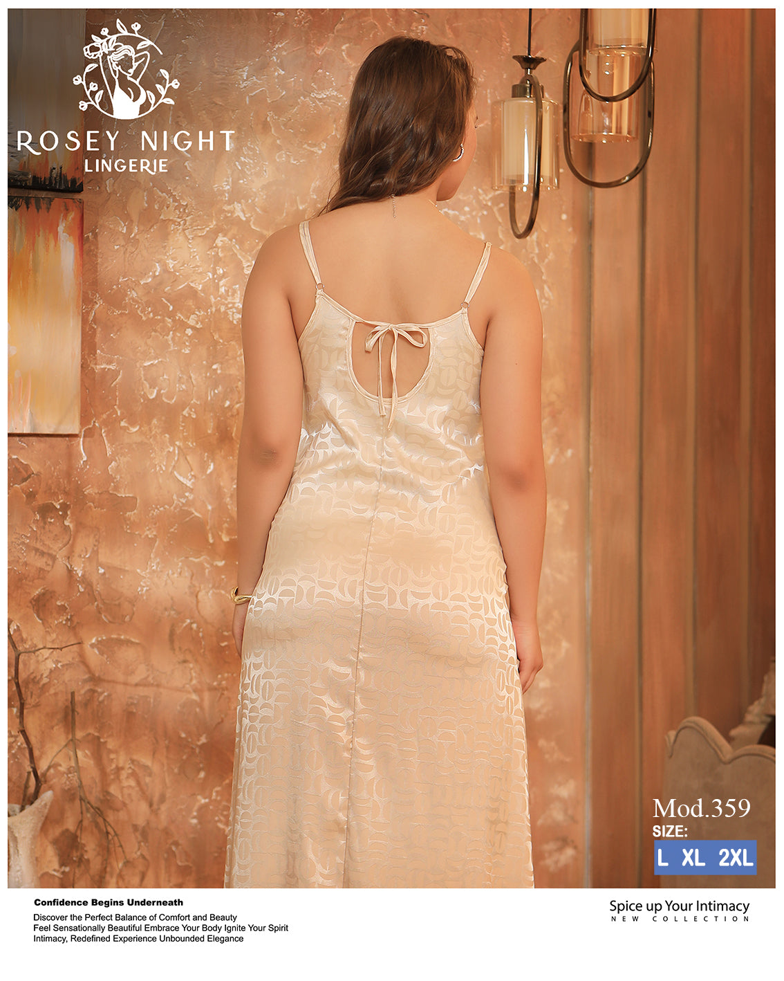 Ivory Lace Satin Nightdress (Code 359)