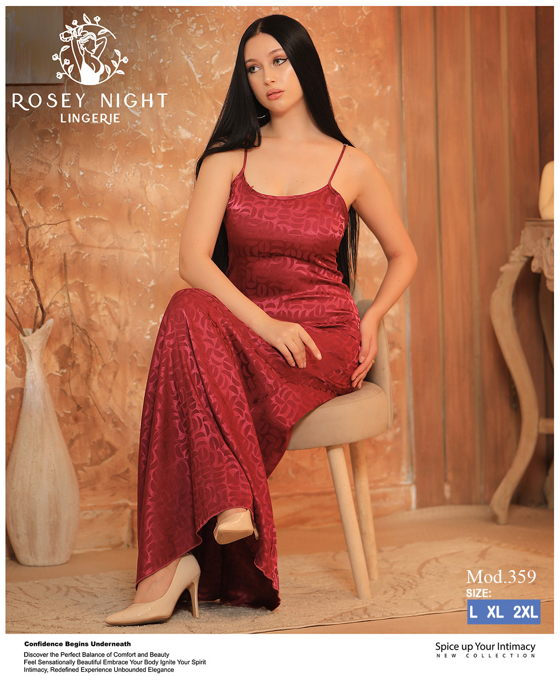 Ivory Lace Satin Nightdress (Code 359)